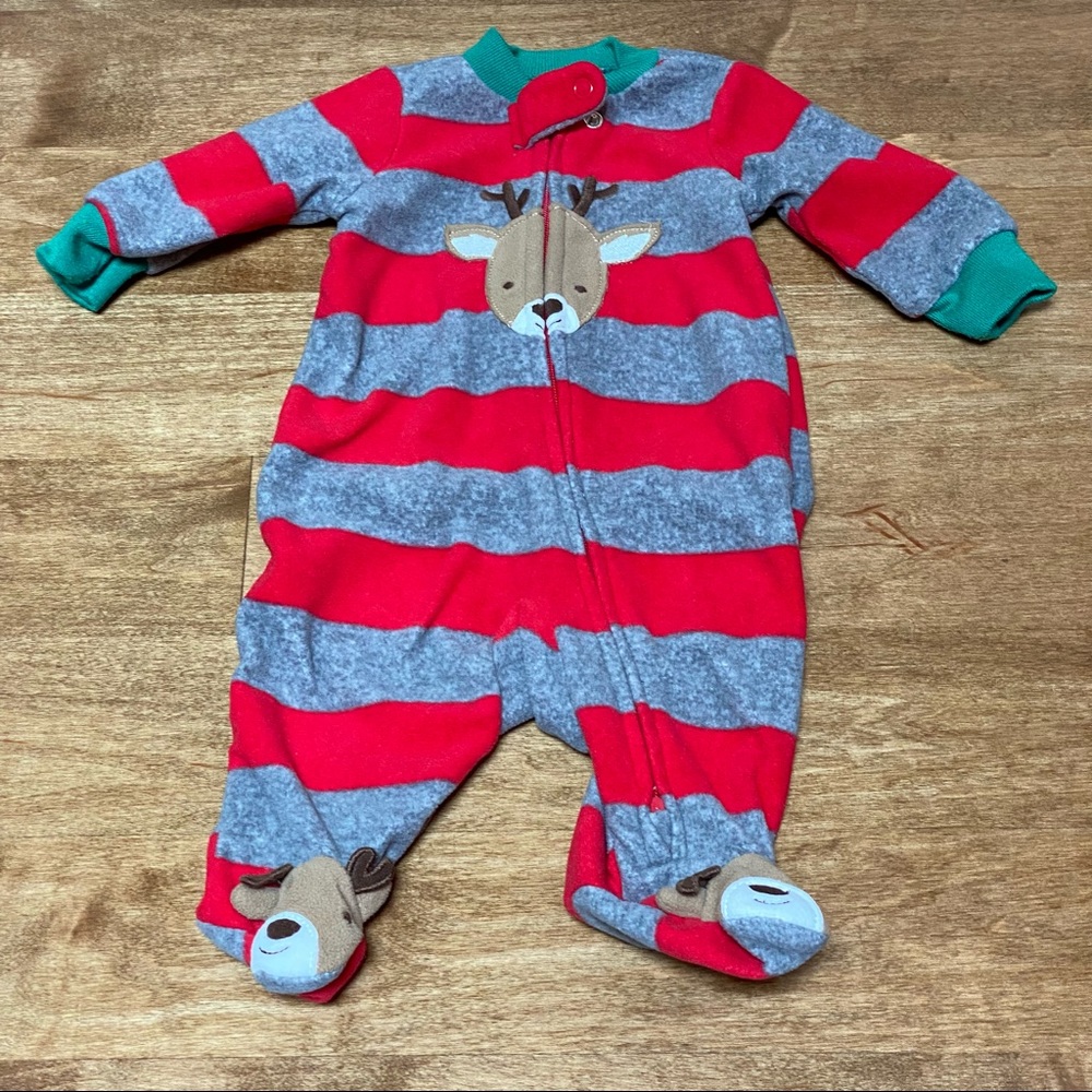 Just One You by Carter's reindeer long sleeve footie striped grey red newborn